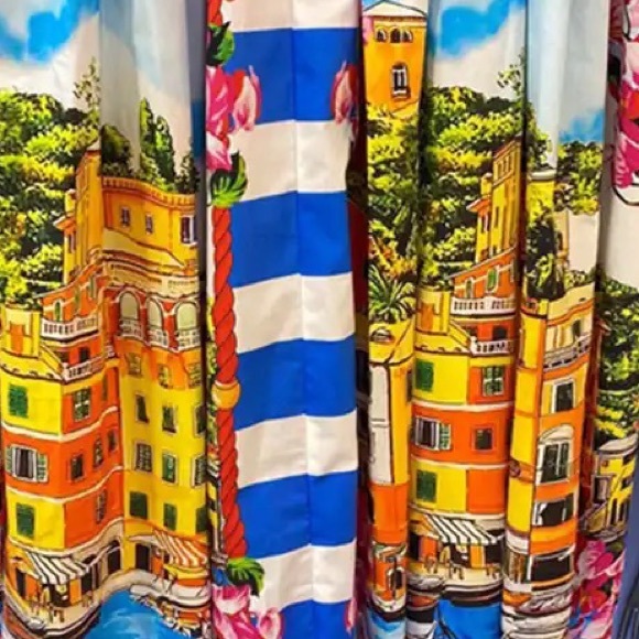 Lena Vie Boutique Drop Capri Retro Print High Waisted MIDI A Line Dress With Tie - Picture 5 of 8